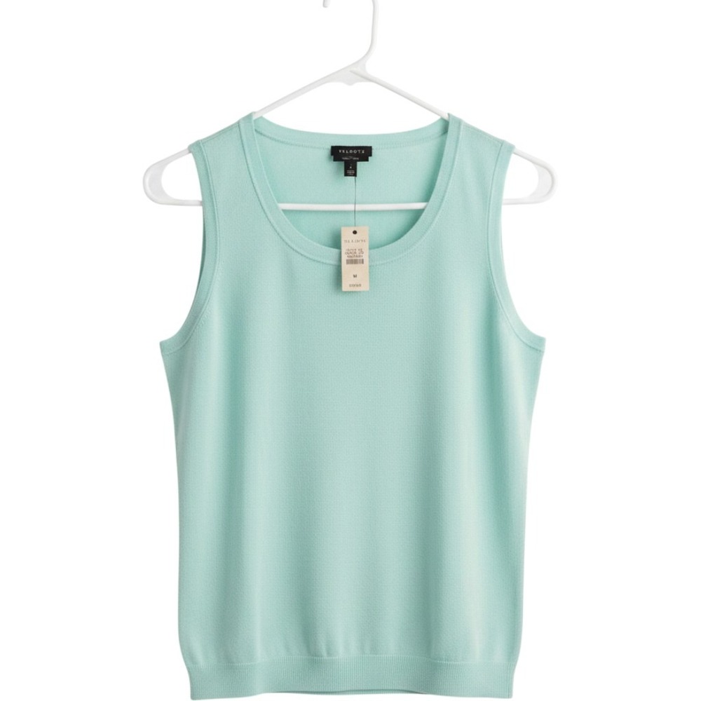 Talbots Womens Pima Cotton Shell Sweater Mint Green Heather Scoop Neck Tank M
